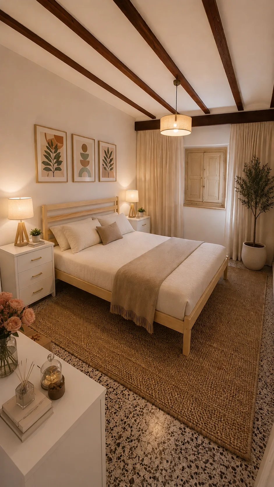 Dormitorio cálido natural después de la transformación