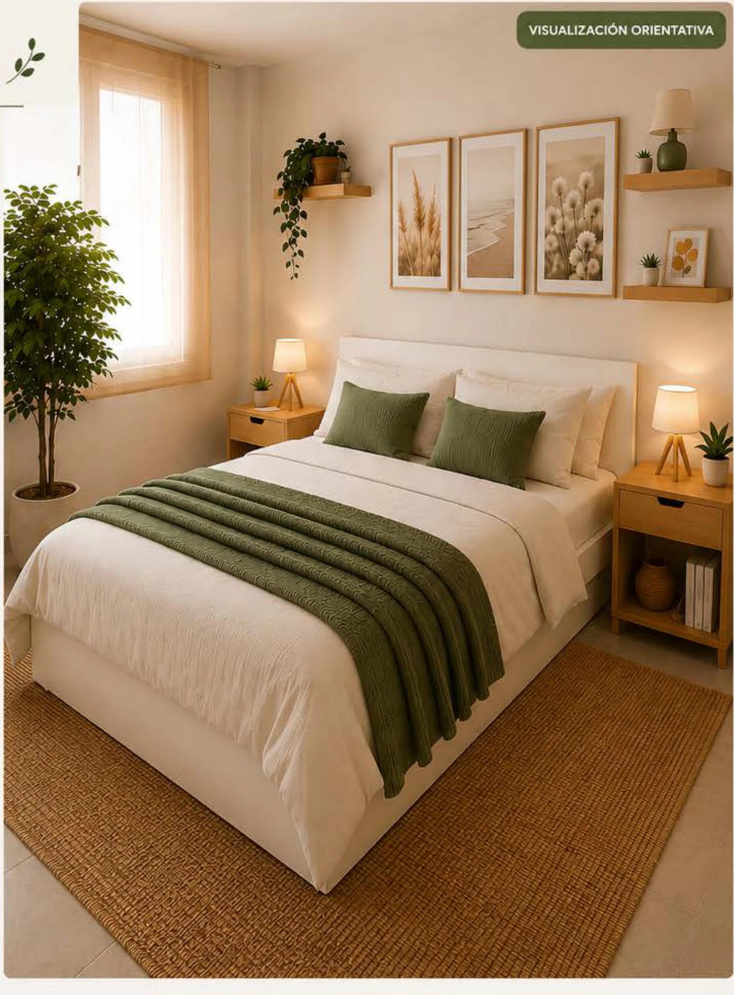Dormitorio nórdico natural después de la transformación