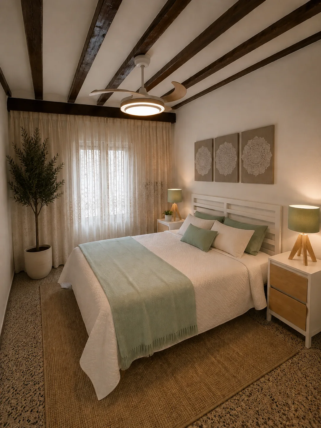 Dormitorio cálido moderno después de la transformación