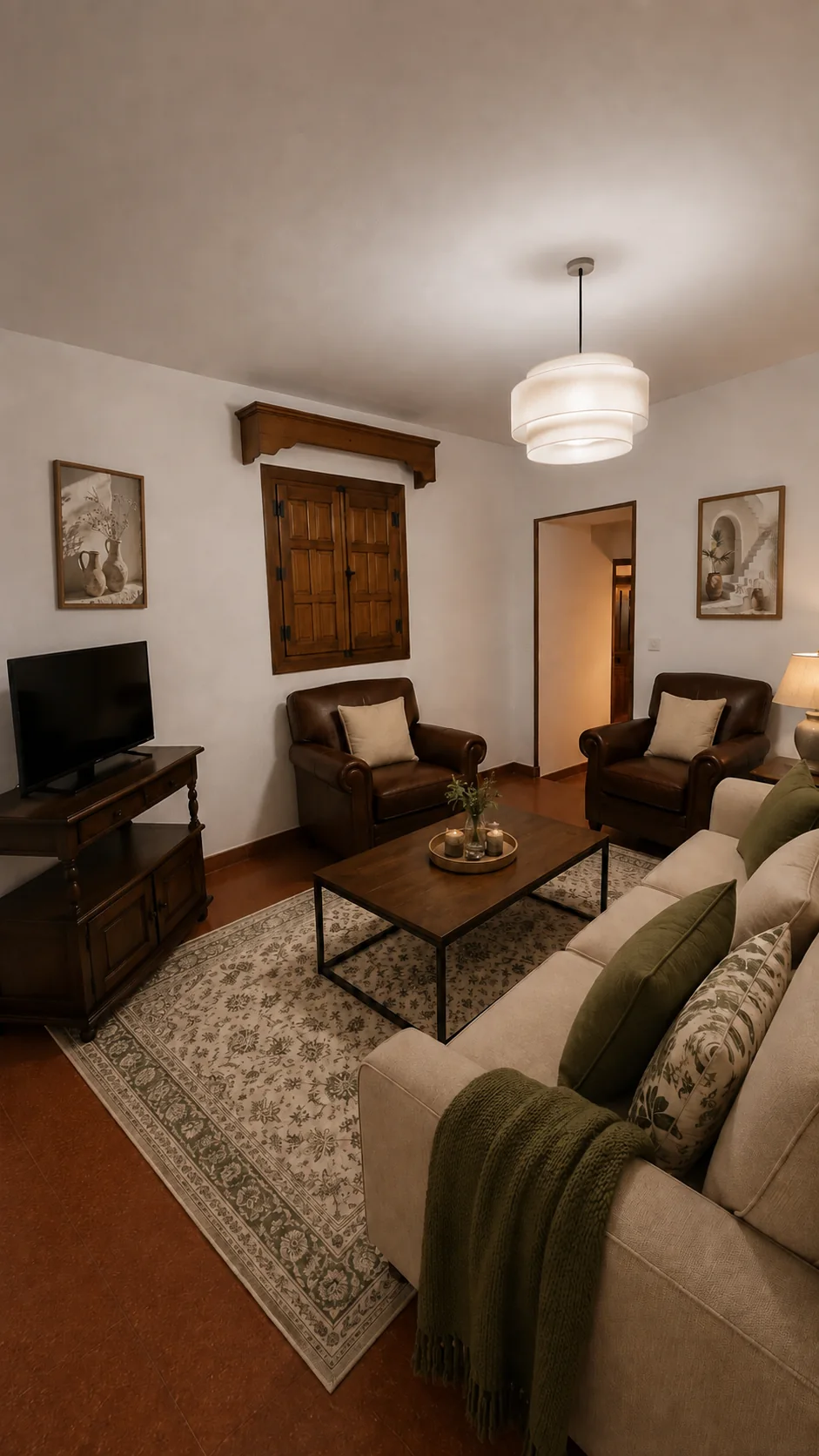 Salón cálido moderno después de la transformación
