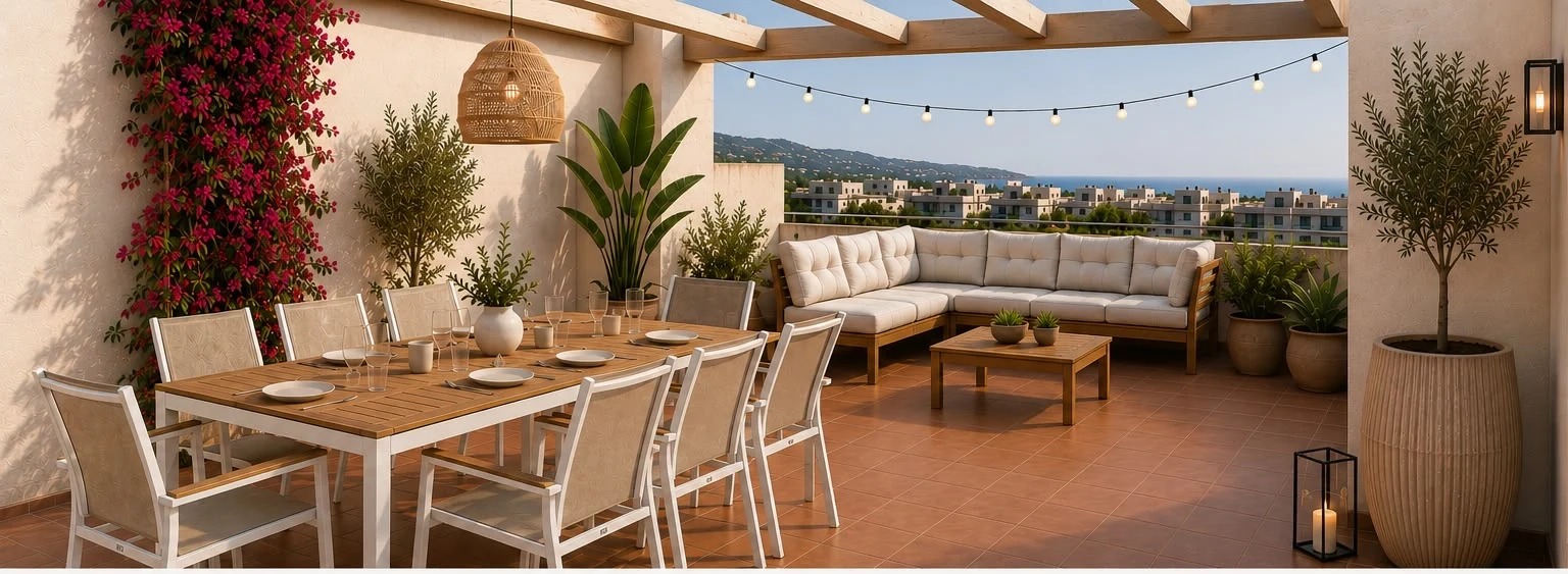 Terraza mediterránea amplia después de la transformación